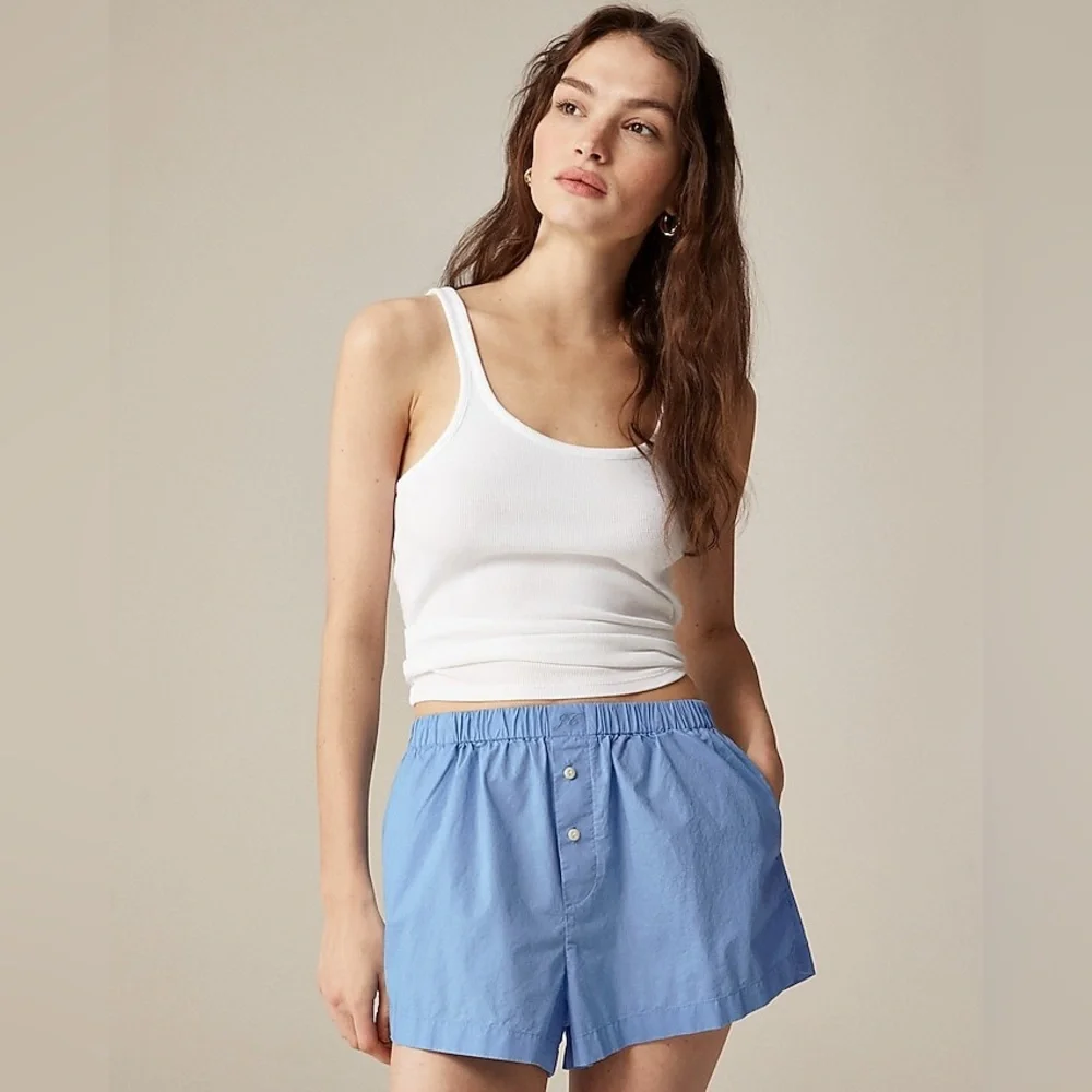 NWT J.Crew Cotton poplin boxer short XS Hydrangea Blue Preppy Casual Classic